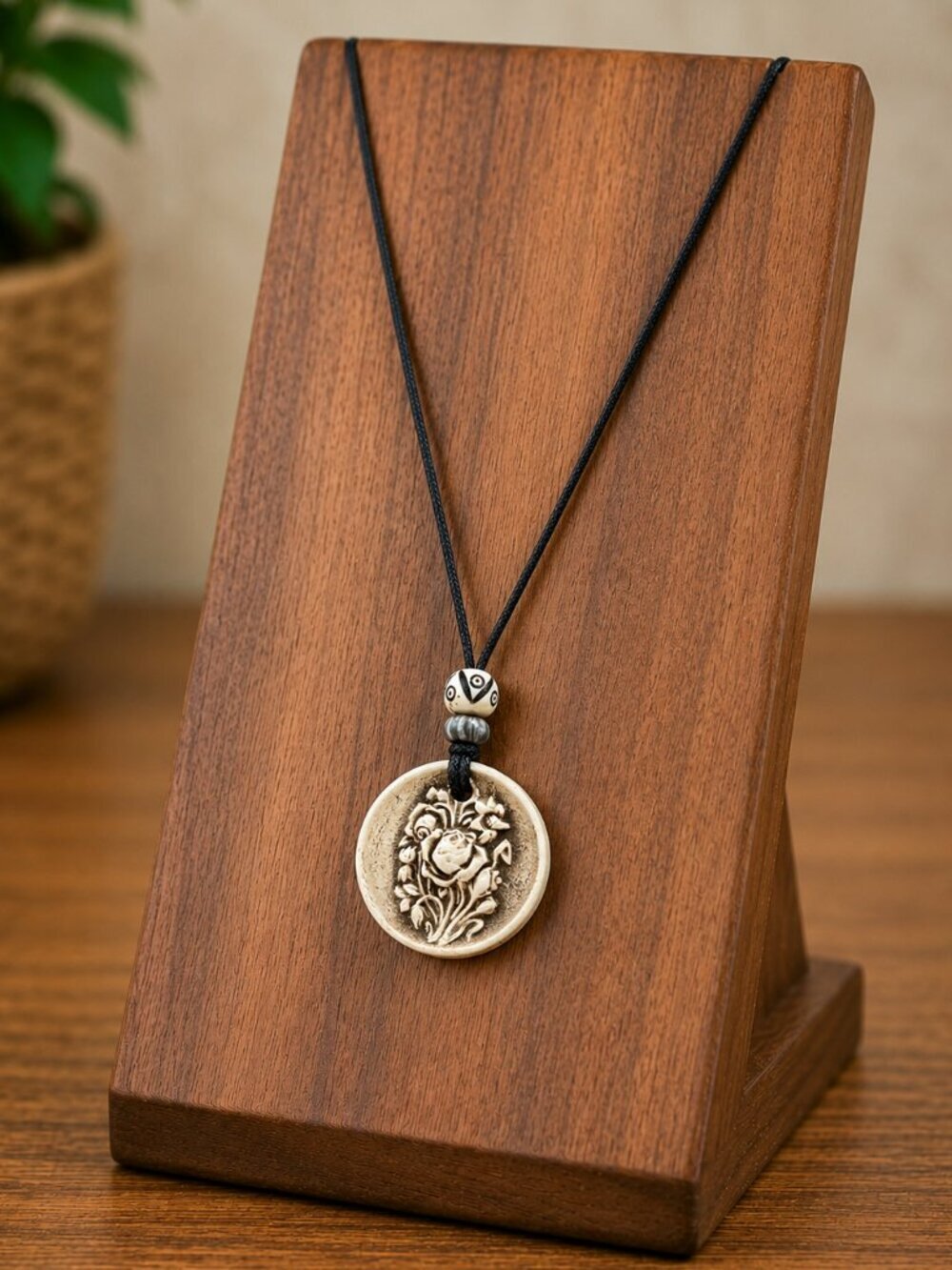 Vintage Rose Ceramic Pendant | Handmade - Picture 3 of 6